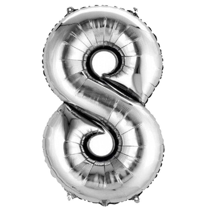 Balon folie, cifra 8, culoare argintiu, 74 cm, 1 buc
