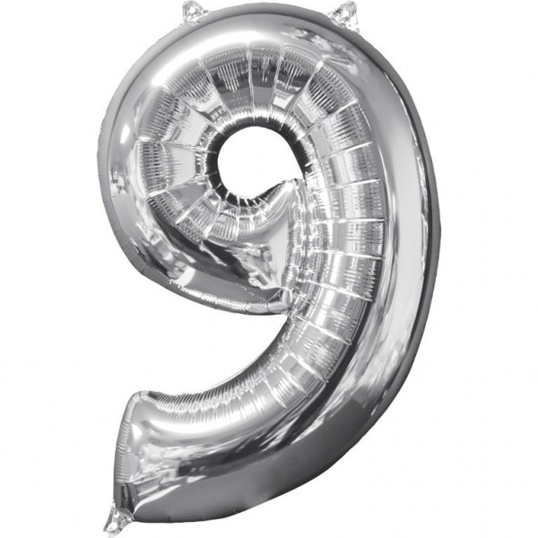 Balon folie, cifra 9, culoare argintiu, 74 cm, 1 buc