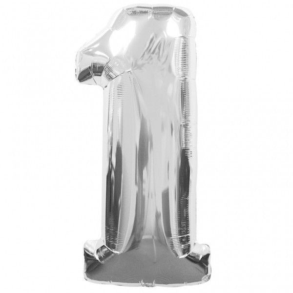 Balon folie, cifra 1, culoare argintiu, 74 cm, 1 buc