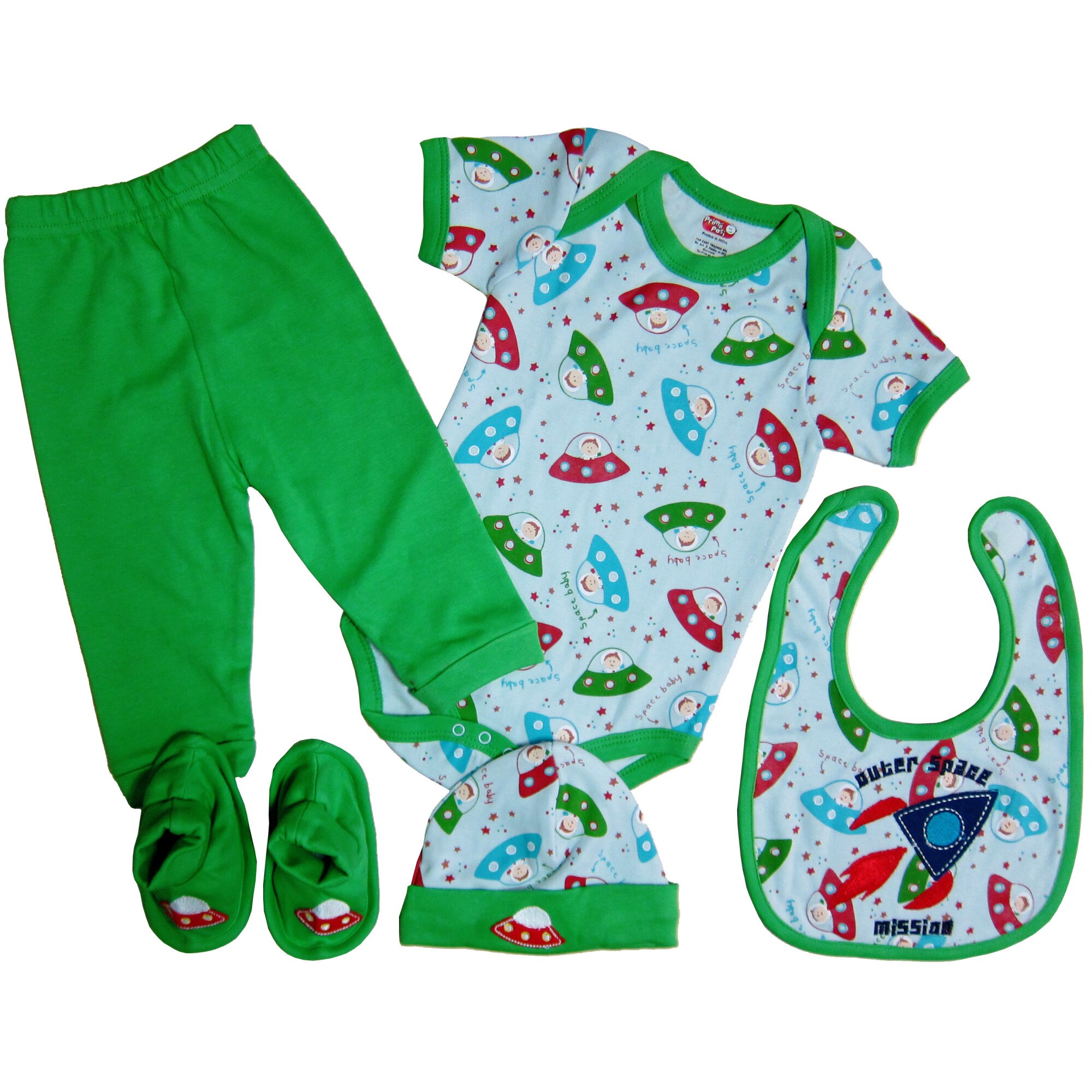 Set cadou bebe 5 piese, verde, Primii Pasi, 0-6L