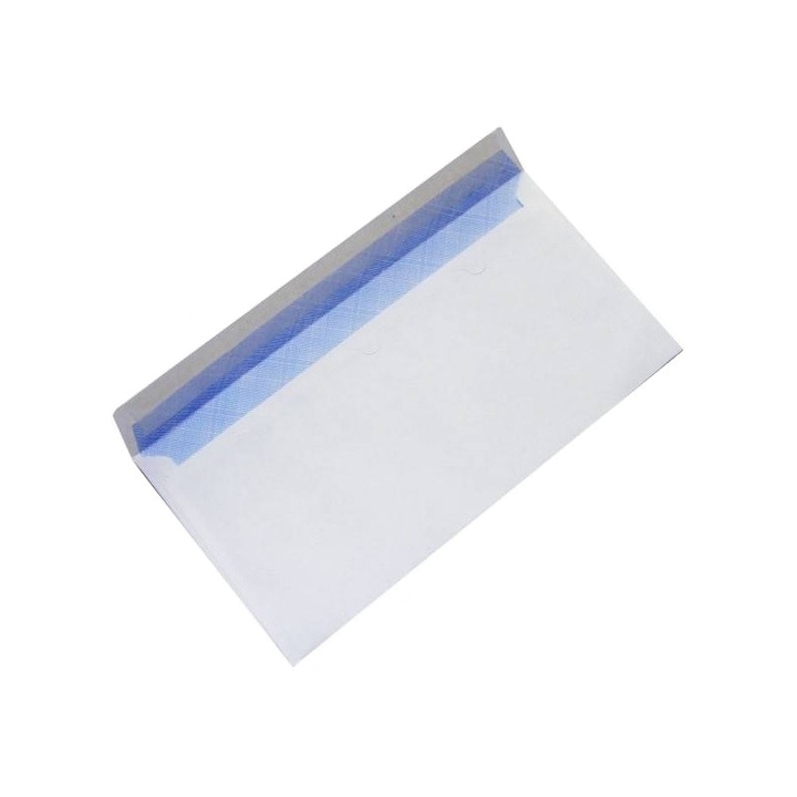 Plicuri Albe Siliconice DL, 250 Buc/Set, 110 x 220 mm, 80gr/m² - Plicuri din Hartie Albe cu Lipire Siliconica