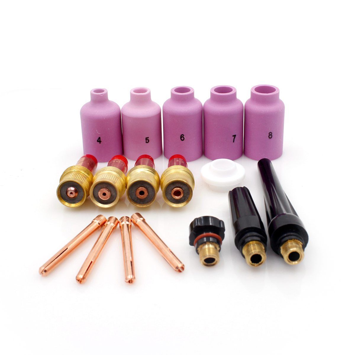 Set echipare pistolet TIG-WIG cu lentile de gaz (17 accesorii) pentru pistolete SR 17/18/26 si WT/WP 17/18/26.