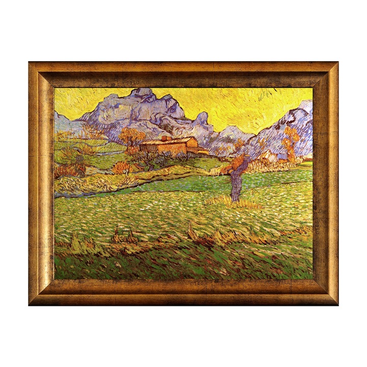 Tablou Inramat - Van Gogh, A Meadow in the Mountains Le Mas de Saint-Paul, Rama Auriu, 30 x 40 cm