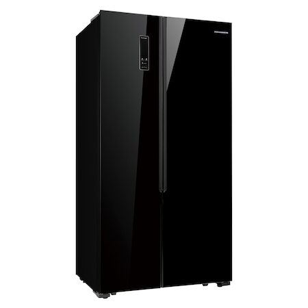 Side by side Heinner HSBS-H517NFGBK+, 521 l, Full No frost, Display, Clasa A+, H 177 cm, Usi din sticla, Negru
