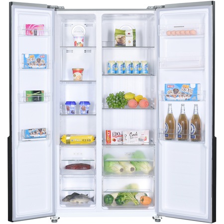 Side by side Heinner HSBS-H517NFGBK+, 521 l, Full No frost, Display, Clasa A+, H 177 cm, Usi din sticla, Negru