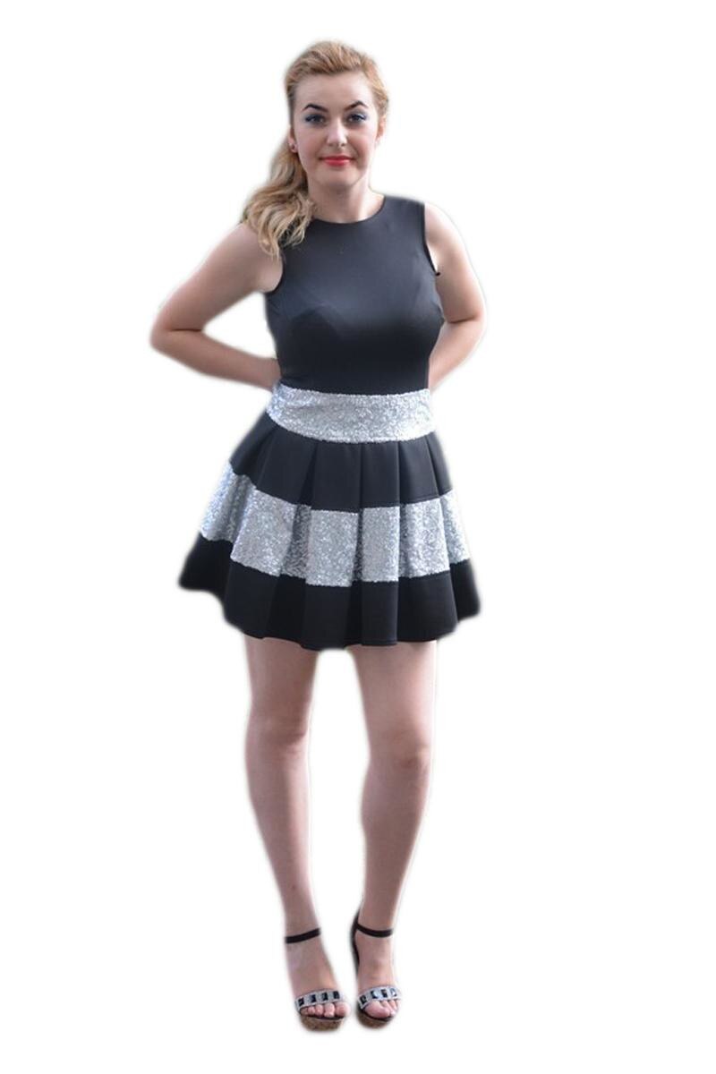 Rochie casual,cu aplicatii de paiete,D&J Exclusive, Negru-Argintiu