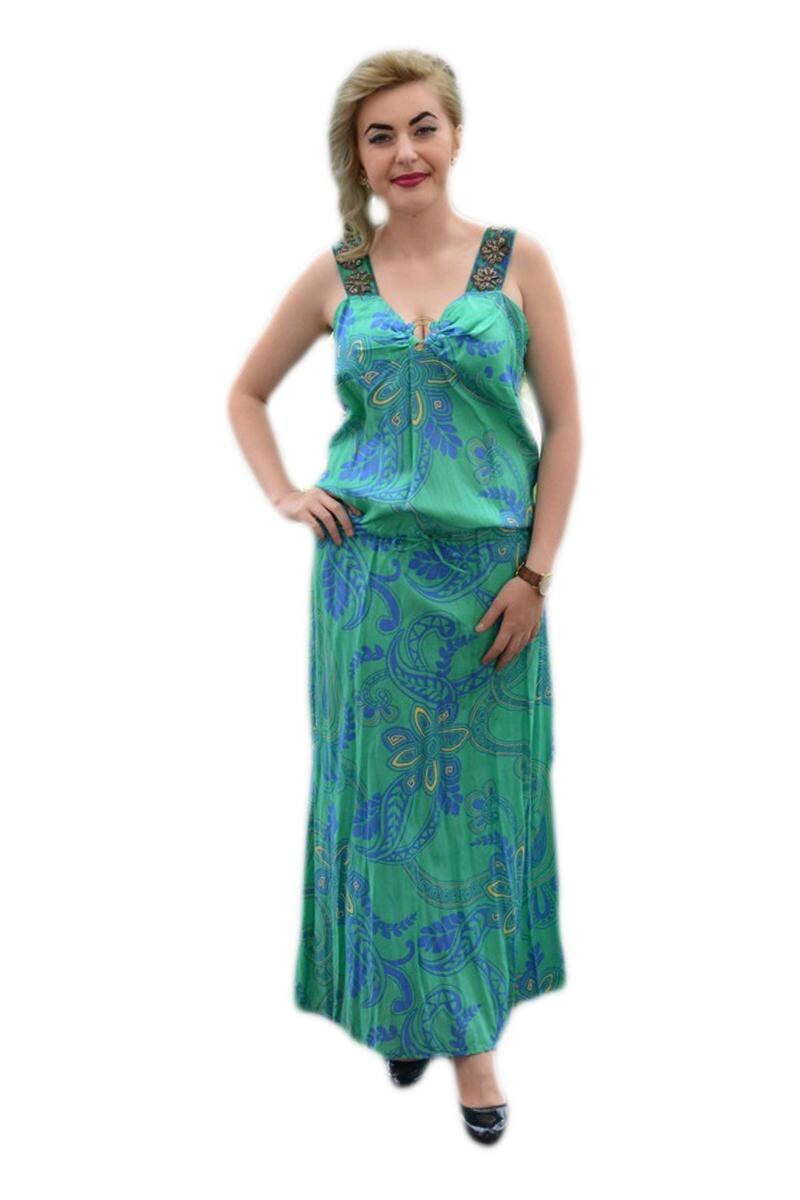 Rochie cu bretele late,D&J Exclusive, Verde-bleumarin