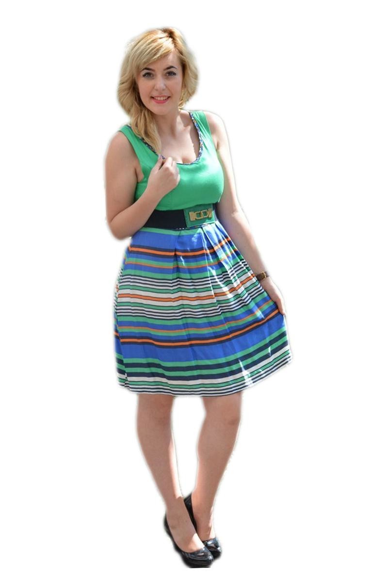 Rochie de vara in tendinte cu imprimeu de dungi colorate,D&J Exclusive, Verde