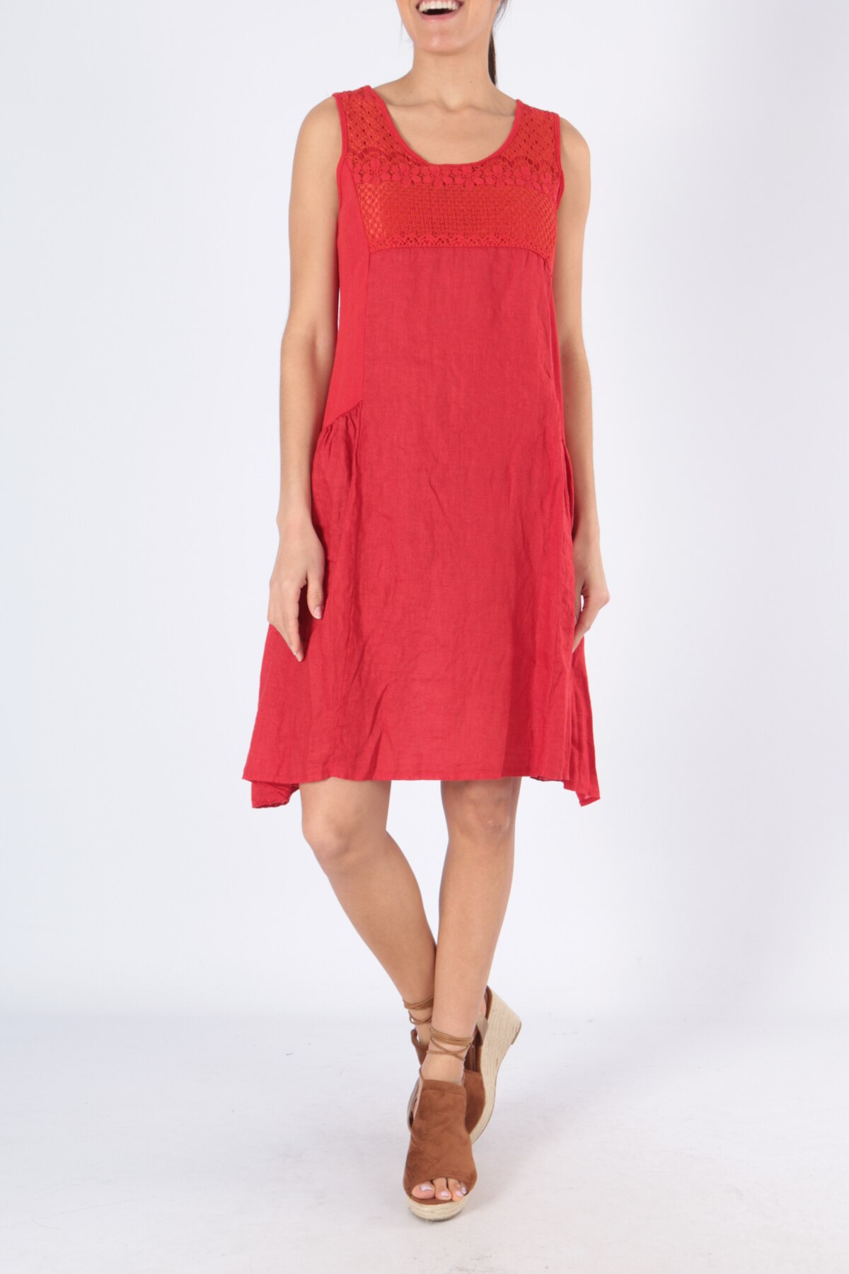 Rochie din in, Rosu, One Size