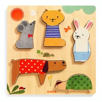 Puzzle lemn incastru animale 5 piese,Djeco Puzzle lemn incastru animale 5 piese,Djeco