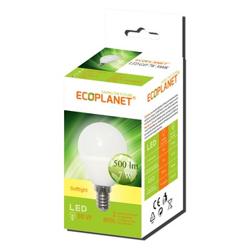 Bec LED Ecoplanet glob mic G45, E14, 7W (60W), 630 LM, A+, lumina calda 3000K, Mat Bec LED Ecoplanet glob mic G45, E14, 7W (60W), 630 LM, A+, lumina calda 3000K, Mat
