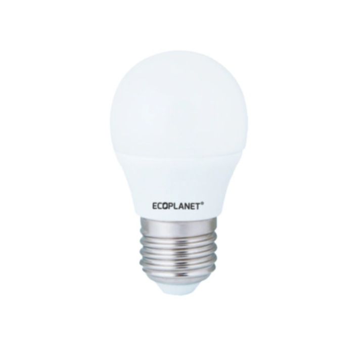 LED крушка Ecoplanet , Малък глобус , G45, E27, 7W (60W), 630 LM, A+, Студена светлина 6500K, Мат
