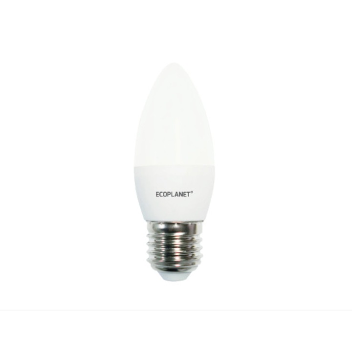 Ecoplanet LED izzó, gyertya, C35, E27, 7W (60W), 630 LM, A +, hideg fény 6500K, fehér üveg