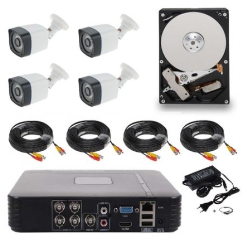 Kit complet de supraveghere video exterior cu 4 camere Full hd, HDD 1 TB