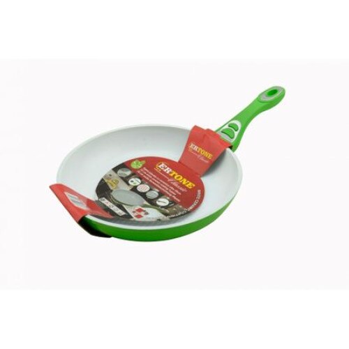 Tigaie ceramica, diametru 20 cm, maner ergonomic din silicon, alb/verde
