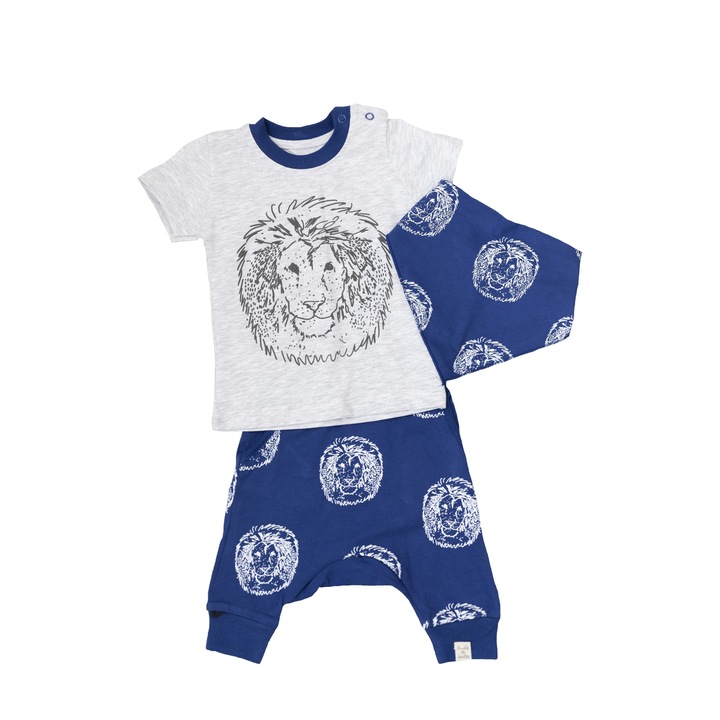 Set din 3 piese pentru baieti, albastru, bumbac, Gri/Albastru