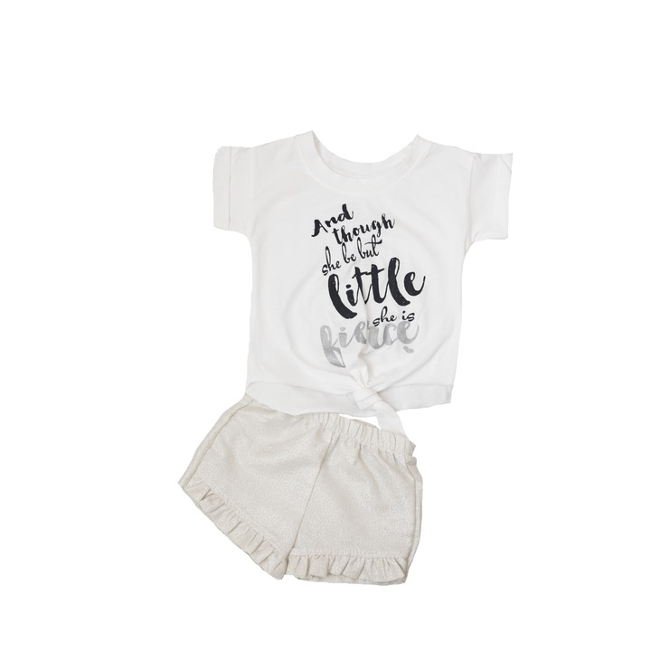 Compleu de vara pentru fetite, 2 piese, Necix's, Glamour, Alb/Auriu