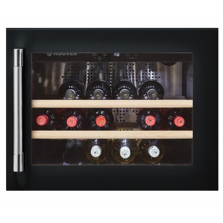 Vitrina de vinuri incorporabila Hoover HWCB 45, 18 sticle, 55 L, Clasa G, 45 cm, Negru