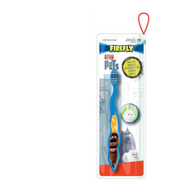 Periuta de dinti 2D Pets cu capac si borseta, Mr.White, albastra, 36 luni+