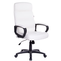 Scaun birou directorial QMOBILI Rondo Alb, piele ecologica PU, mecanism balans, brate tapitate, baza PP