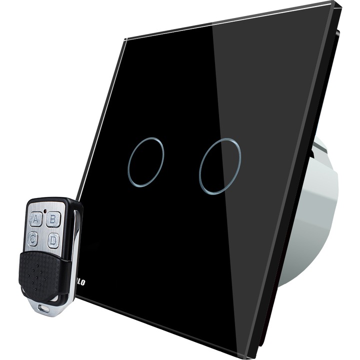 Електрически ключ Livolo touch, Wireless, Двоен, Включено дистанционно управление, Черен