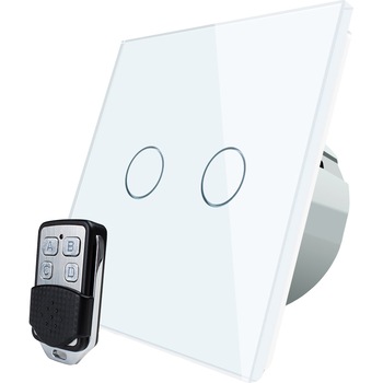 Intrerupator dublu cu touch Livolo, Wireless, Telecomanda inclusa, Alb Intrerupator dublu cu touch Livolo, Wireless, Telecomanda inclusa, Alb