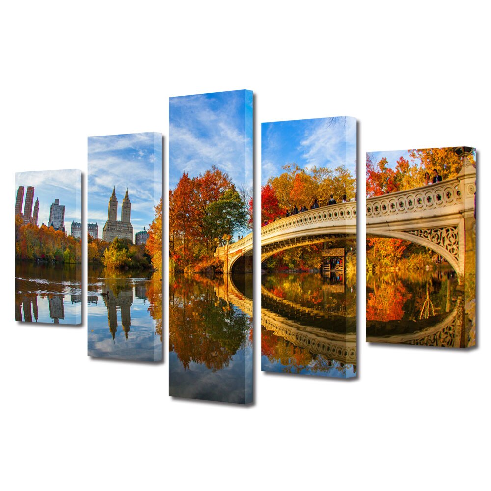 Set Tablouri Multicanvas BTex ArtDecoMag Modern 5 Piese Peisaje Pod peste toamna, 60 x 100 cm