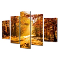 Set Tablouri Multicanvas BTex ArtDecoMag Modern 5 Piese Peisaje Drum tomnatic, 70 x 125 cm