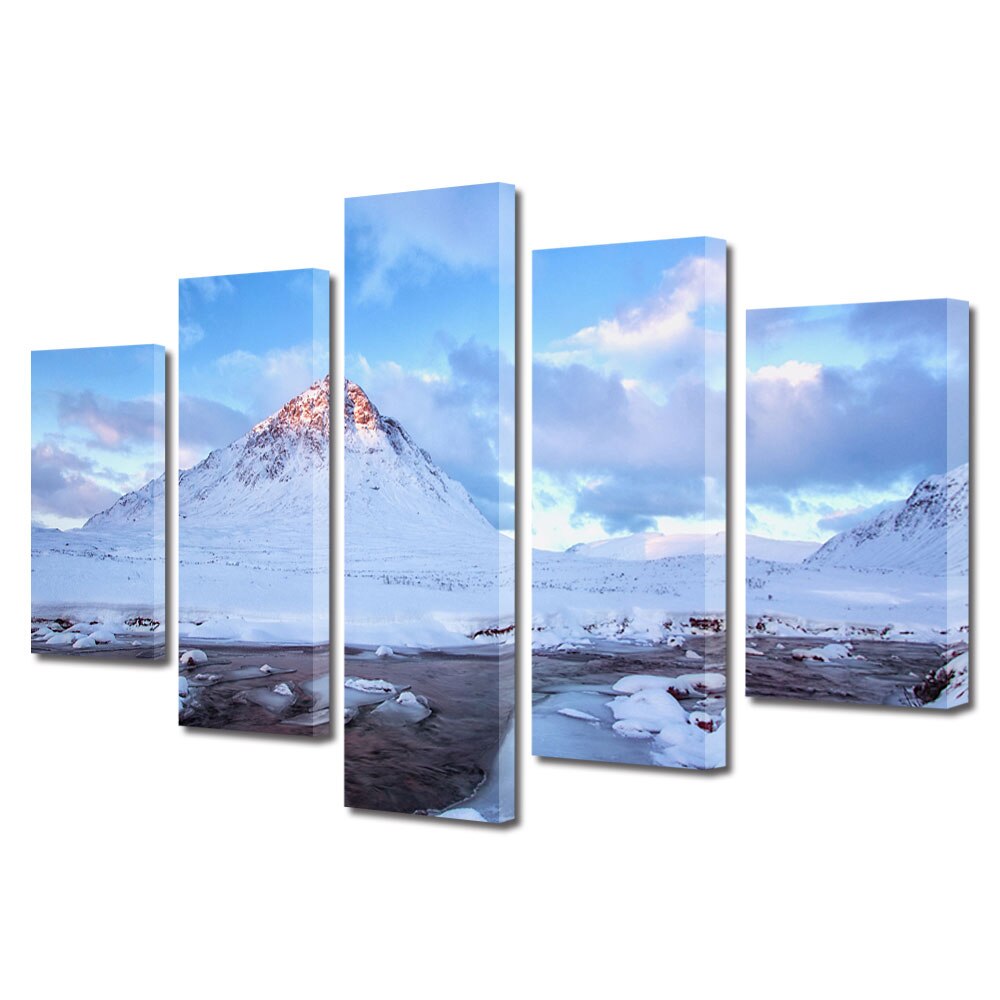 Set Tablouri Multicanvas BTex ArtDecoMag Modern 5 Piese Peisaje Cel mai inalt munte, 60 x 100 cm