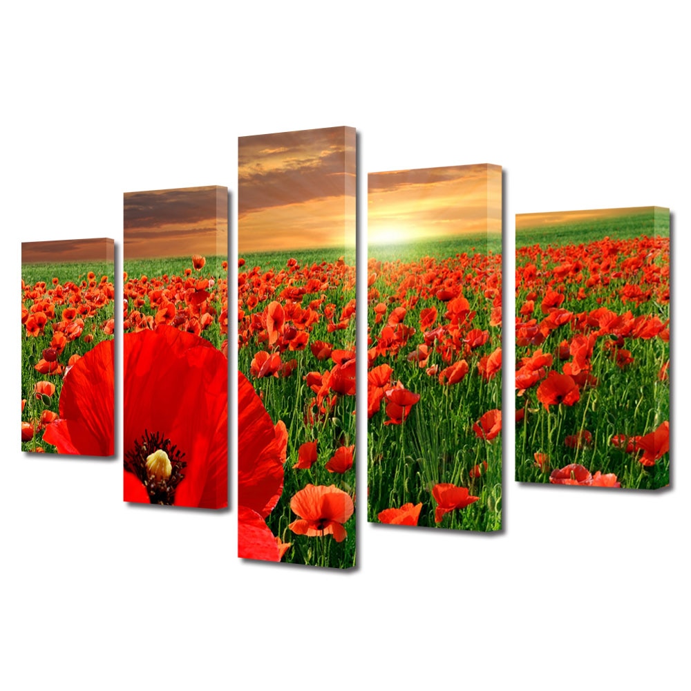 Set Tablouri Multicanvas BTex ArtDecoMag Modern 5 Piese Peisaje Maci la apus, 60 x 100 cm