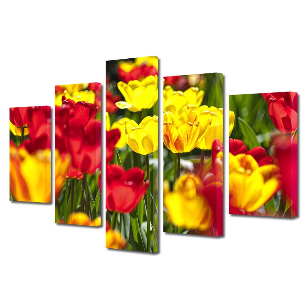 Set Tablouri Multicanvas BTex ArtDecoMag Modern 5 Piese Peisaje Lalele, 60 x 100 cm