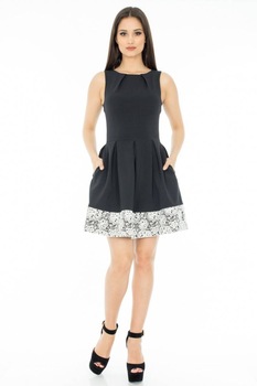 Rochie neagra, ROH, cu bordura din dantela, 42 Rochie neagra, ROH, cu bordura din dantela, 42