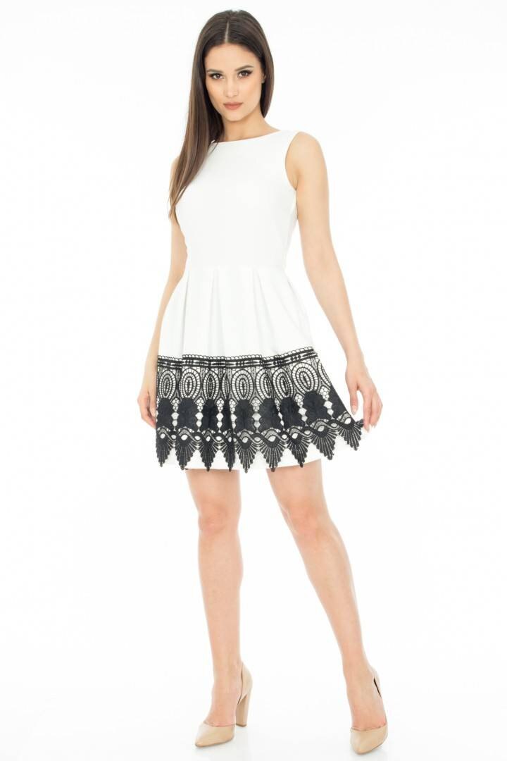Rochie alba, ROH, cu dantela in contrast, 38
