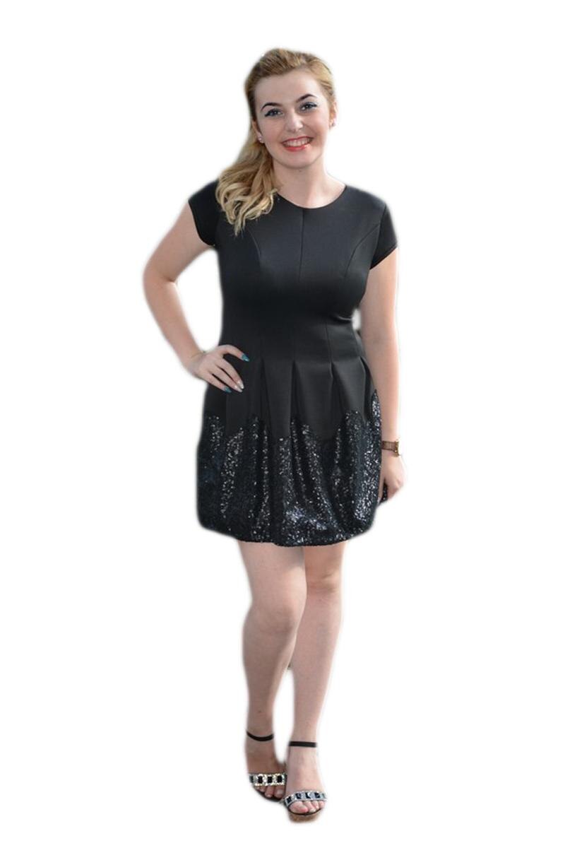 Rochie casual, design cool, tinereasca, cu paiete negre,D&J Exclusive, Negru