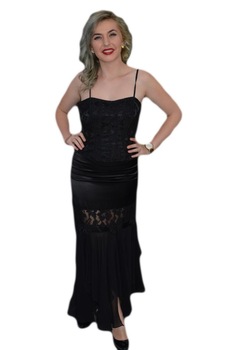 Rochie de seara lunga, distinsa, din saten si dantela, D&J Exclusive, Negru Rochie de seara lunga, distinsa, din saten si dantela, D&J Exclusive, Negru