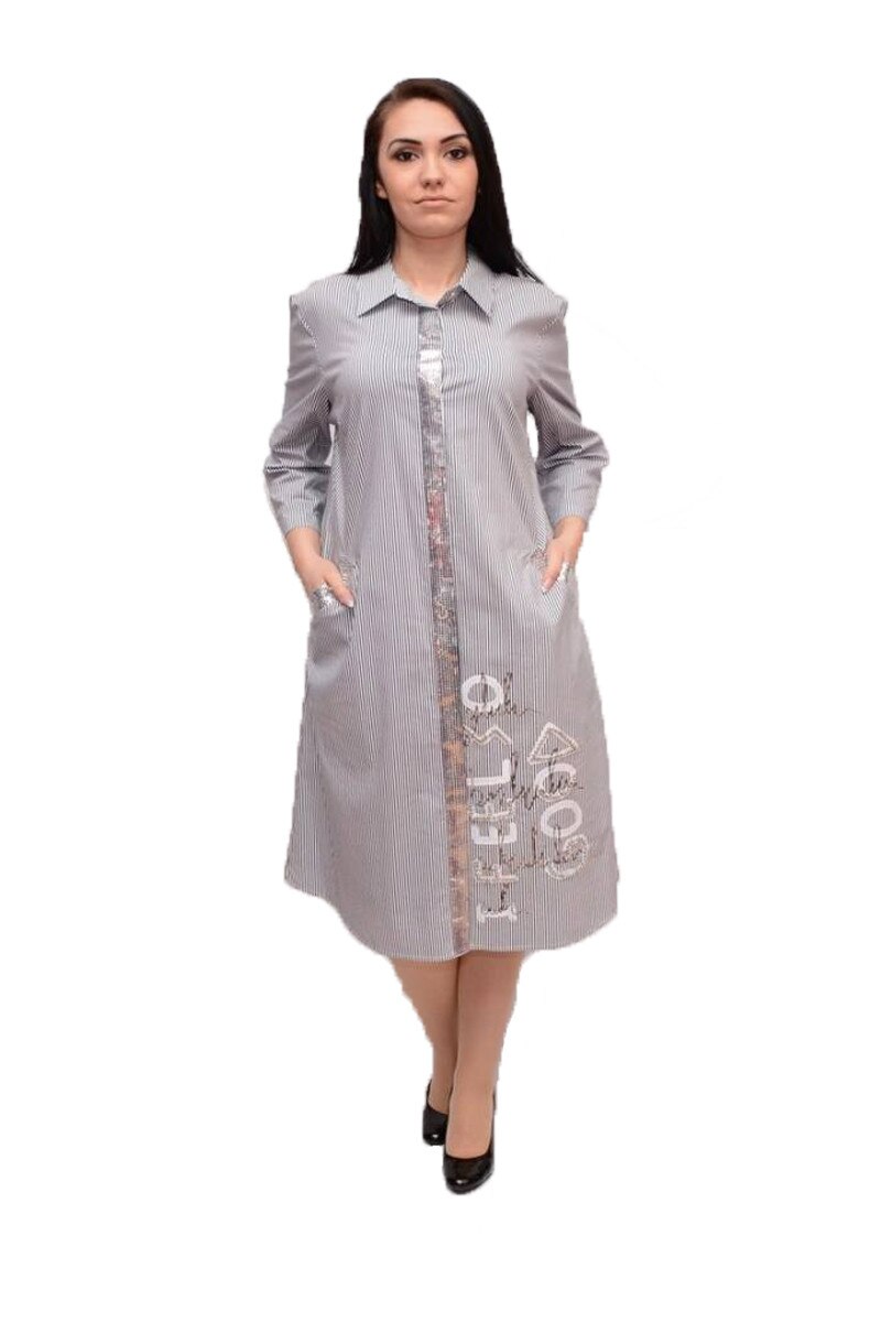 Rochie fashion de zi cu dungi, D&J Exclusive, Gri deschis