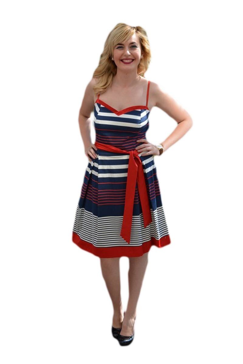 Rochie feminina ,cu dungi subtiri , D&J Exclusive, Bleumarin/Rosu