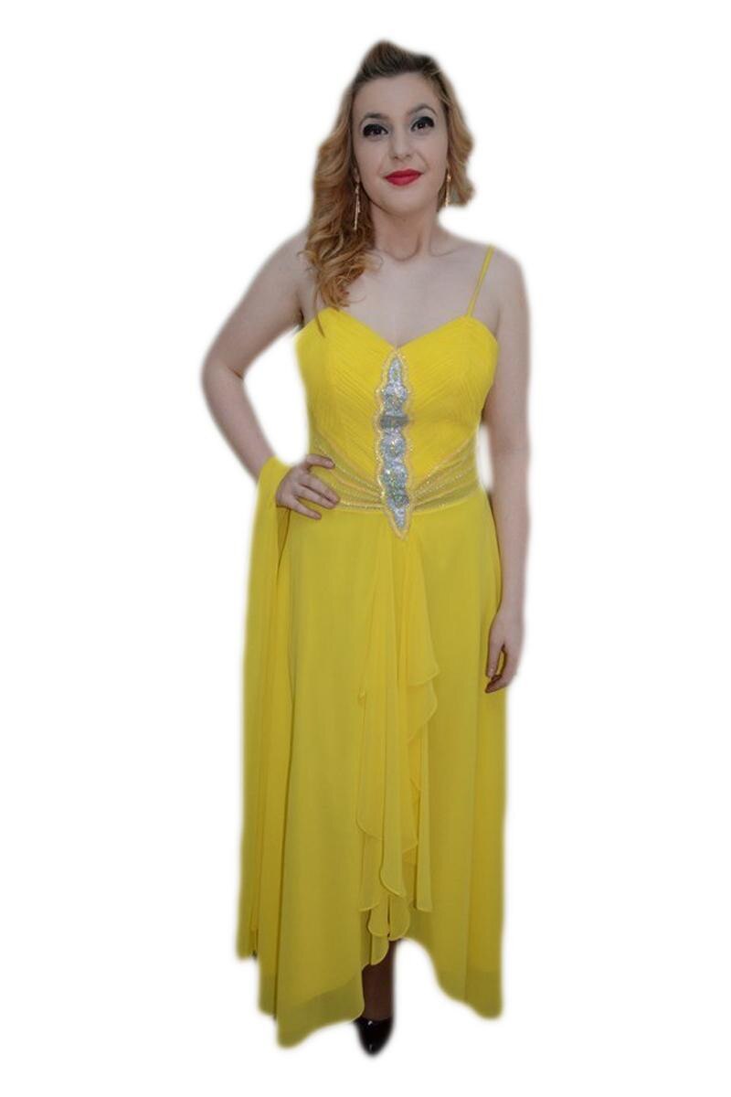 Rochie de ocazie, design de volanase in fata, D&J Exclusive, Galben