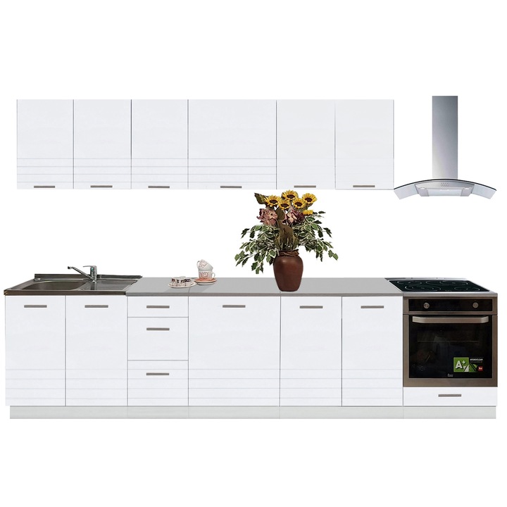 Set Bucatarie Paula Biala 320 A, Genarom, cu blat termorezistent, 320 x 60 cm