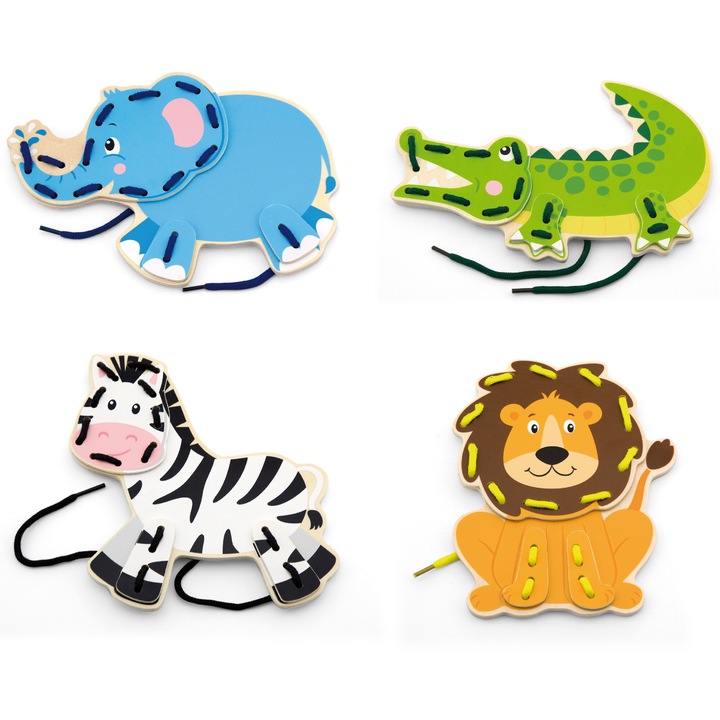 Игра за нанизване VIGA Животни, Дървена, 3+ години