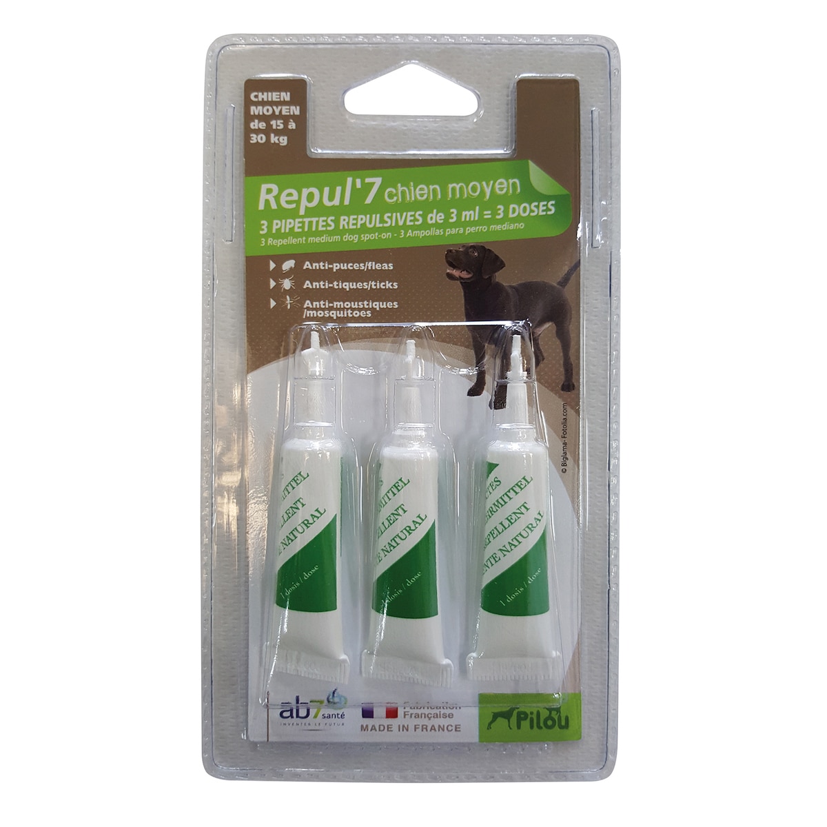 Pipeta antiparazitara Pilou, pentru caini de talie medie, 3x3ml