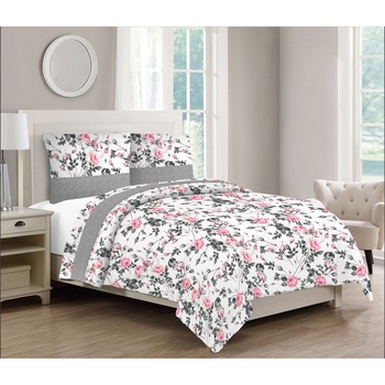 Lenjerie de pat Kring pentru doua persoane, bumbac satinat, 205 TC, Alb/Gri Lenjerie de pat Kring pentru doua persoane, bumbac satinat, 205 TC, Alb/Gri