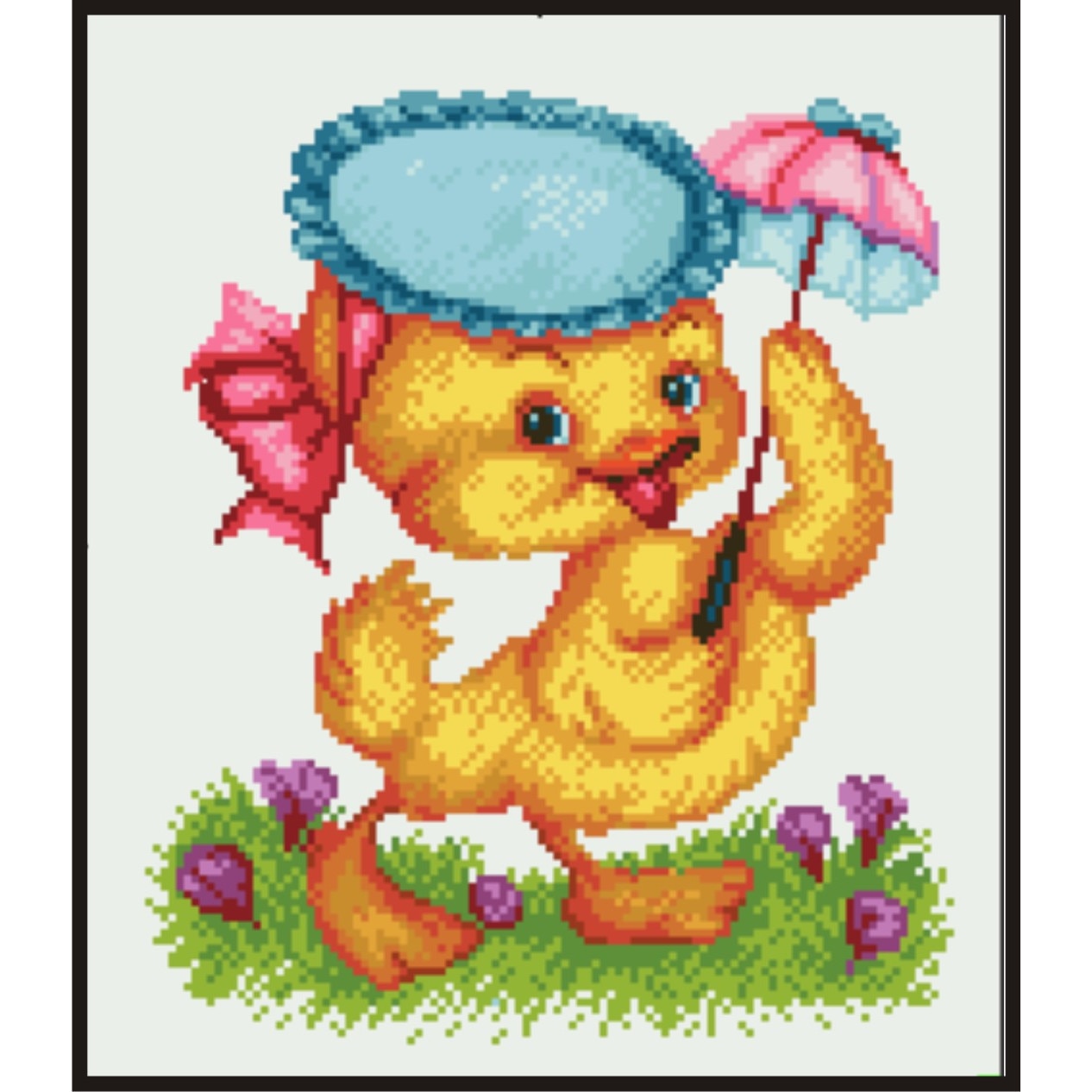 Goblen, Ratusca cu umbrela, Rogoblen, kit goblen cu panza imprimata, cu fire mouline 12 x 14cm