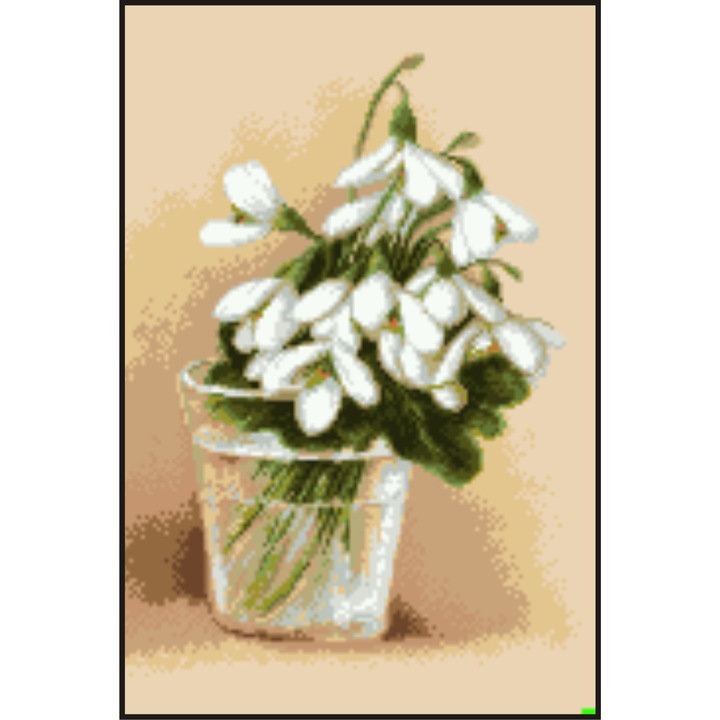 Goblen Pahar cu ghiocei, Rogoblen, kit cu diagrama color, fire mouline 12 x 18 cm