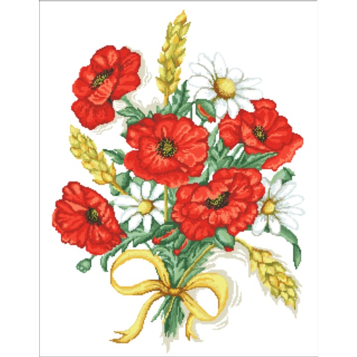 Spice si maci - kit goblen cu diagrama alb-negru, panza Zweigart