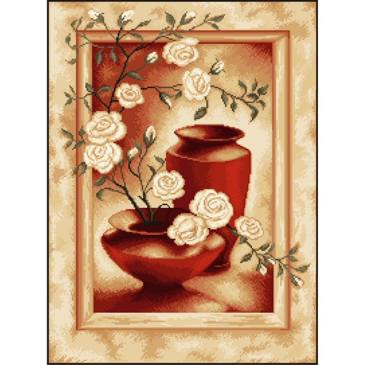 Crengute de roze - kit goblen cu diagrama alb-negru