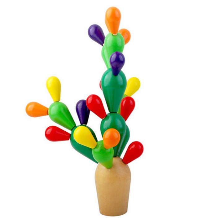 Jucarie educativa din lemn de construit si echilibrat un cactus, montessori cu 28 piese