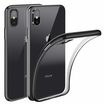 Husa iPhone XR, Silicon ultraslim, cu spate transparent si cadru, Negru