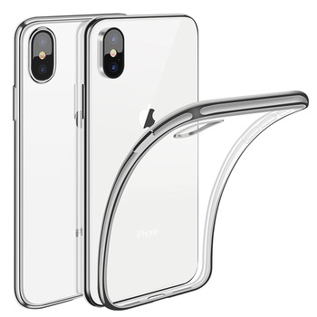 Husa iPhone XS / X, Silicon ultraslim, cu spate transparent si cadru, Silver