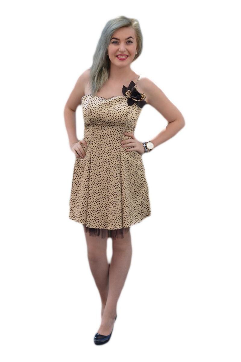 Rochie eleganta, de seara, cu imprimeu abstract ,D&J Exclusive, bej-maro, 40